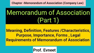 Memorandum of Association Company Law Memorandum of Association  Class 11  in Hindi Part 1 MOA [upl. by Rhee]