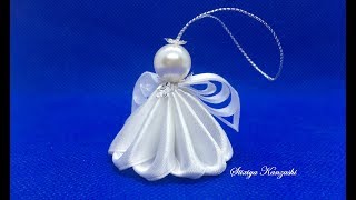 DIY  Christmas Angel Kanzashi  Decoration on the Christmas tree [upl. by Ojok907]