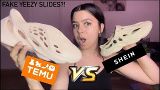 I BOUGHT FAKE YEEZY SLIDES  TEMU VS SHEIN [upl. by Assilrac]