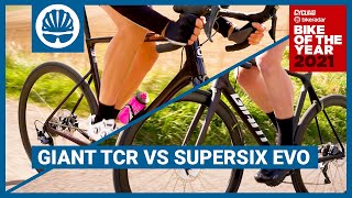 Giant TCR Vs Cannondale Supersix EVO  Our Favourite £4k Road Bikes Tested [upl. by Rosetta]