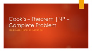 Cooks theorem  NP Complete Problem [upl. by Glynis665]