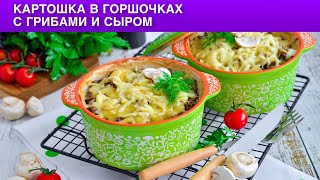 КАК ПРИГОТОВИТЬ КАРТОШКУ В ГОРШОЧКАХ С ГРИБАМИ И СЫРОМ Вегетарианское жаркое без мяса в духовке [upl. by Nevet]