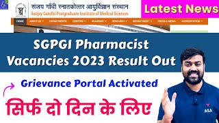 SGPGI Result Out  SGPGI Pharmacist Vacancies 2023 Result Out  SGPGI Pharmacist expected CUT OFF [upl. by Joane494]