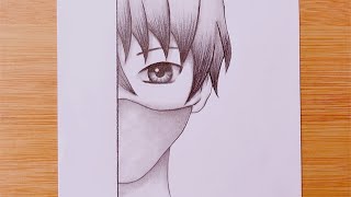 Easy Anime Drawing with pencil sketch  How to draw anime boy wearing a mask DrawingTutorial [upl. by Map]