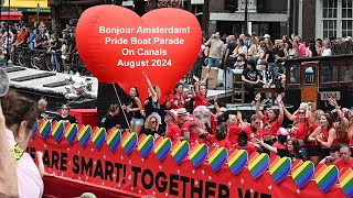 Bonjour Amsterdam Amsterdam Pride Canal Parade was August 3 2024 Fun elaborate boats on canals [upl. by Nevak]