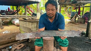 KNIFE MAKIG  FORGING A POWERFUL MACHETE FROM THE LONG RUSTY LEAF SPRING [upl. by Lyris420]