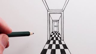 How to Draw using 1Point Perspective Simple Hallway for Beginners [upl. by Lynnet]