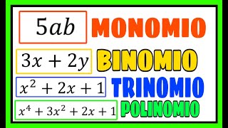 TIPOS DE EXPRESIONES ALGEBRAICAS MONOMIOS BINOMIOS POLINOMIOS [upl. by Hermes]