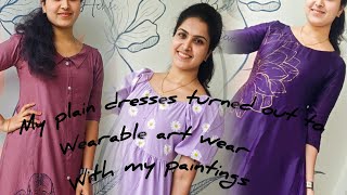 plain dress into designer dresshand paintartunique trending ethnicstyle youtube diy [upl. by Nawed]