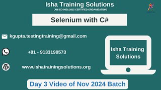 Selenium with C Day 3 Video On 27th November 2024pls WhatsApp call on 919133190573 to enroll [upl. by Eudoca586]