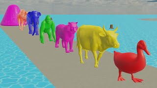 Paint amp Animals DuckGorillaLionElephantCowSheep Fountain Crossing Transformation Animal Cartoon [upl. by Nialb]