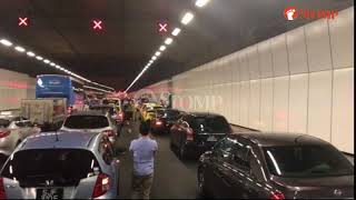 Taxi on fire in KPE tunnel Explosion caught on video [upl. by Yanrahc]