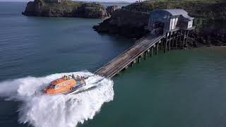 Tenby Lifeboat Launch by Drone  4K [upl. by Narahs]