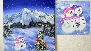 Malen Acryl Winter Schneemann FROHE WEIHNACHTEN  Acrylic Painting Winter Snowman MERRY CHRISTMAS [upl. by Adnuhser]