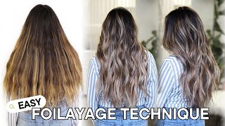 How to Balayage Dark Long and Thick Hair  Foilayage Hair Technique NEW Method [upl. by Dawkins617]