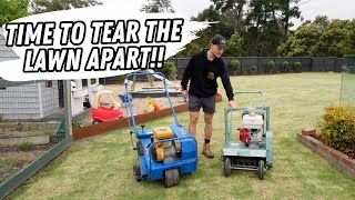 Scarifying and core aerating my huge back lawn  SPRING lawn renovation 2023 part 2 [upl. by Rafiq]