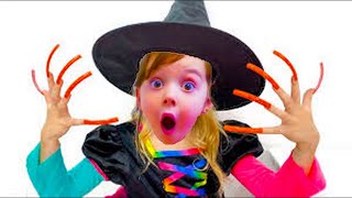 Nastya Pretend Play Halloween Trick or Treat Candy Haul Trick or Treat Halloween Adventure [upl. by Ileana610]