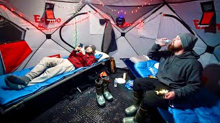 48 Hour Ice Camping in an OFFGRID Tent We Caught a Giant [upl. by Pius]