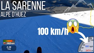 The Sarenne in 5 mins  ski at Alpe dHuez in 2023  More than 100kmh  Longest black Slope Europe [upl. by Chute]