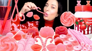 ASMR PINK amp RED SWEETS MARSHMALLOW FLUFF MILLIONS LOLLIPOP CANDY CANES POP EATING MUKBANG 먹방 [upl. by Harim]