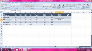 COMO SACAR EL 70 30amp Y CALIFICACIÓN FINAL EN TABLA DE EXCEL [upl. by Aerdied]