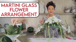 Martini Glass Vase Flower Arrangement Floristry Tutorial [upl. by Aniale]