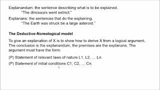 Scientific Explanation 1  The DeductiveNomological Model [upl. by Nylorak270]