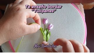 Bordando tulipanes con cinta Tutorial fácil de hacer [upl. by Yolane629]