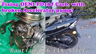 Baotian Comfort carburetor PD18J with non functioning accelerator pump and fixing it [upl. by Nahraf]