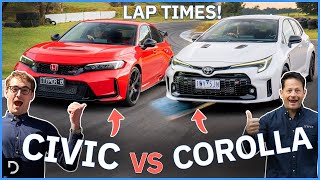 Which Is The Better Hothatch  The Honda Civic TypeR Vs Toyota Corolla GR  Drivecomau [upl. by Quentin947]