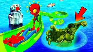 SUPERMAN AND RAINBOW SpiderMan JUMPING in WATER ragdolls spiderman gta5 spidermanragdolls [upl. by Amie]