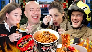 British Firefighters try Korean Fire Noodles for the first time [upl. by Francklin]