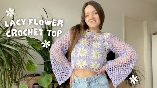 🌸 lacy flower crochet top  diamond mesh stitch  beginner friendly pattern [upl. by Notlih320]