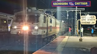 Lallaguda WAP7 led 12797 Kacheguda Chittoor Venkatadri Superfast Express arrives Dhone Junction [upl. by Roeser]