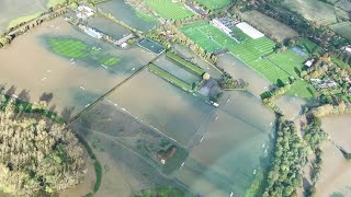 Chelsea Football Club training ground at Cobham flooded  Helicopter flight  Wisley amp Surrey views [upl. by Yartnoed]