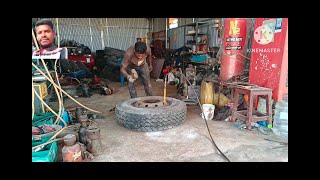 10 00 R 20 Tyre puncture vulcanizing repair  Easy method [upl. by Siletotsira]