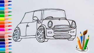 How to Draw Mini Cooper Sports Car  Easy Cars Drawing  Mini Cooper Araba Çizimi [upl. by Jary]