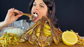 GREEK LAMB CHOPS FRIED ZUCCHINI TZATZIKI amp FRIES  MUKBANG  ASMR [upl. by Alvarez]