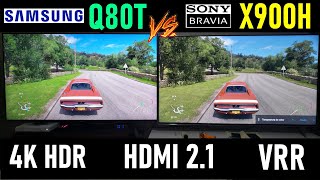 SAMSUNG Q80T vs SONY X900H X90H QLED vs Triluminos 4K HDR  HDMI 21 VRR 120Hz Freesync [upl. by Banky]