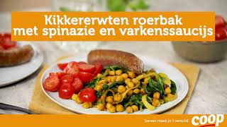 Kikkererwten roerbak met spinazie en varkenssaucijs  Recept  Coop [upl. by Noelyn]