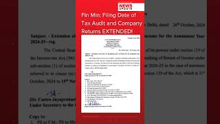 Tax Audit and Company Returns filing Deadline EXTENDED taxaudit itr incometaxreturns [upl. by Airdnua]