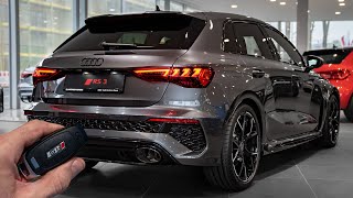 2023 Audi RS3 Sportback Daytona Gray Pearl Effect  Sound amp Visual Review [upl. by Nelyaw]