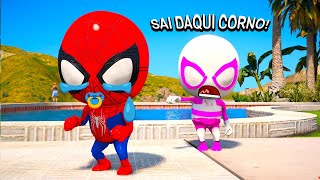 BEBÊ HOMEM ARANHA CHOROU PQ NÃO tem NAMORADA pra BEIJAR no GTA 5 [upl. by Pascia]