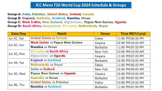 ICC Mens T20 World Cup 2024 Schedule amp Groups [upl. by Garner479]