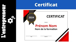 Faire un CERTIFICAT sur WORD [upl. by Berkow]