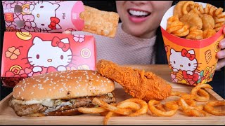 HELLO KITTY McDonalds SPECIAL EDITION ASMR EATING SOUNDS LIGHT WHISPERS  SASASMR [upl. by Cerellia]