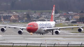 Edelweiss Air A340 Waterspray landing at Zurich Airport [upl. by Dugaid]