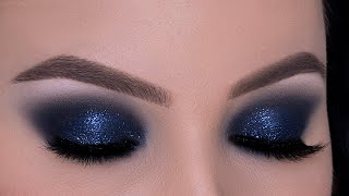 Navy Smokey Eyes Tutorial  Glitter Smokey Eye Look [upl. by Saks]