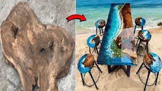 Ocean Epoxy TableIngenious Woodworking Skill Technique [upl. by Ecinehs]