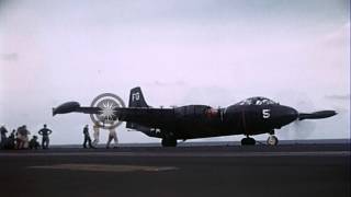 F2H3B and AJ Savage aircraft catapulted from flight deck of USS Midway CVB41HD Stock Footage [upl. by Pearson]